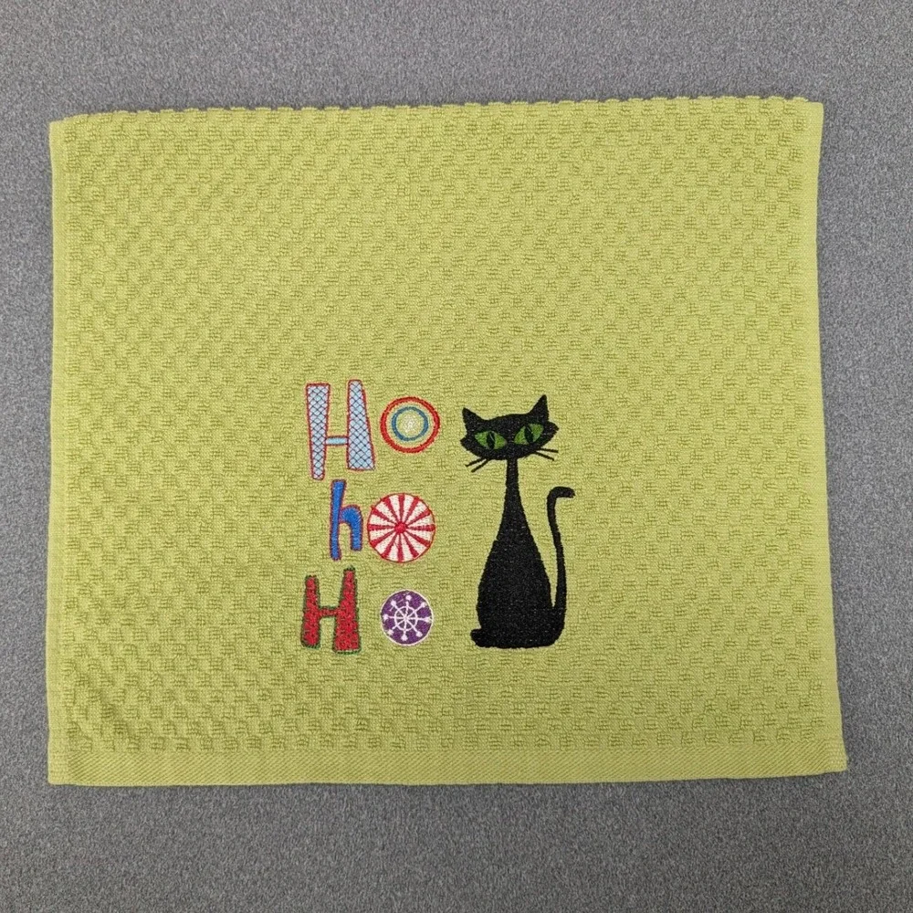 Ho Ho Ho Christmas Holiday Mid Century Modern Retro Cat Kitchen Tea Towel